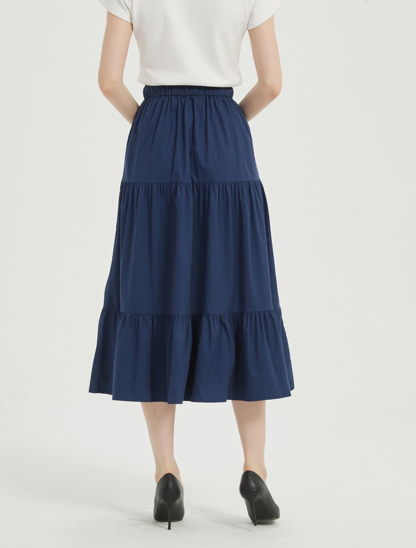 Women's A-line Long Denim Skirt Tired Pleated Layers Jeans Maxi Skirt