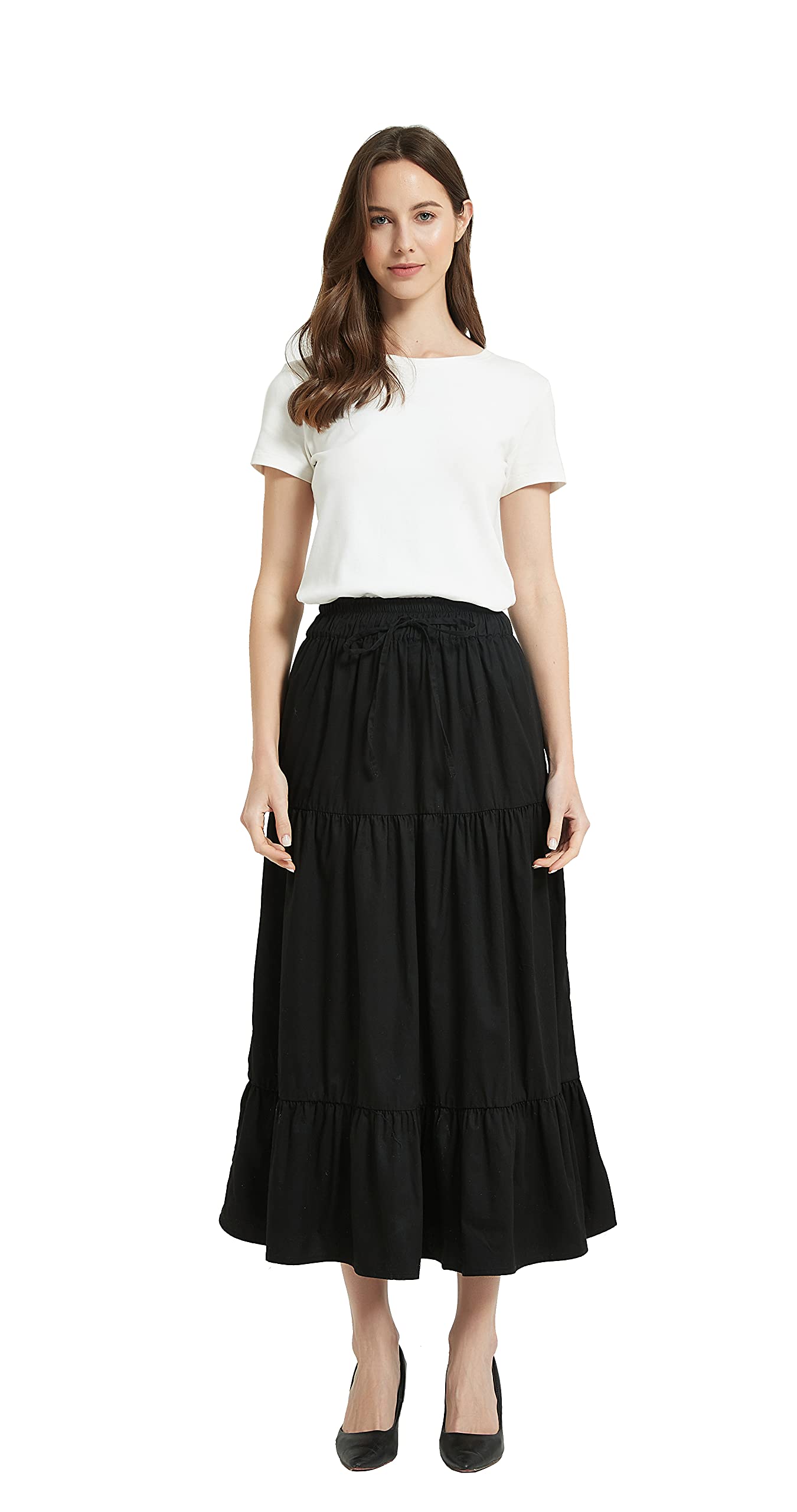 Women's A-line Long Denim Skirt Tired Pleated Layers Jeans Maxi Skirt