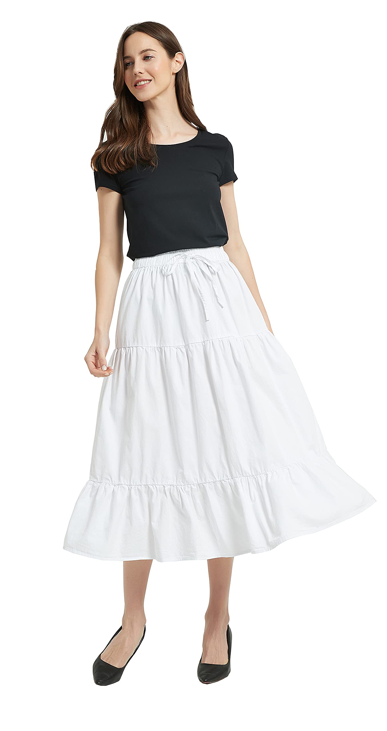 Women's A-line Long Denim Skirt Tired Pleated Layers Jeans Maxi Skirt