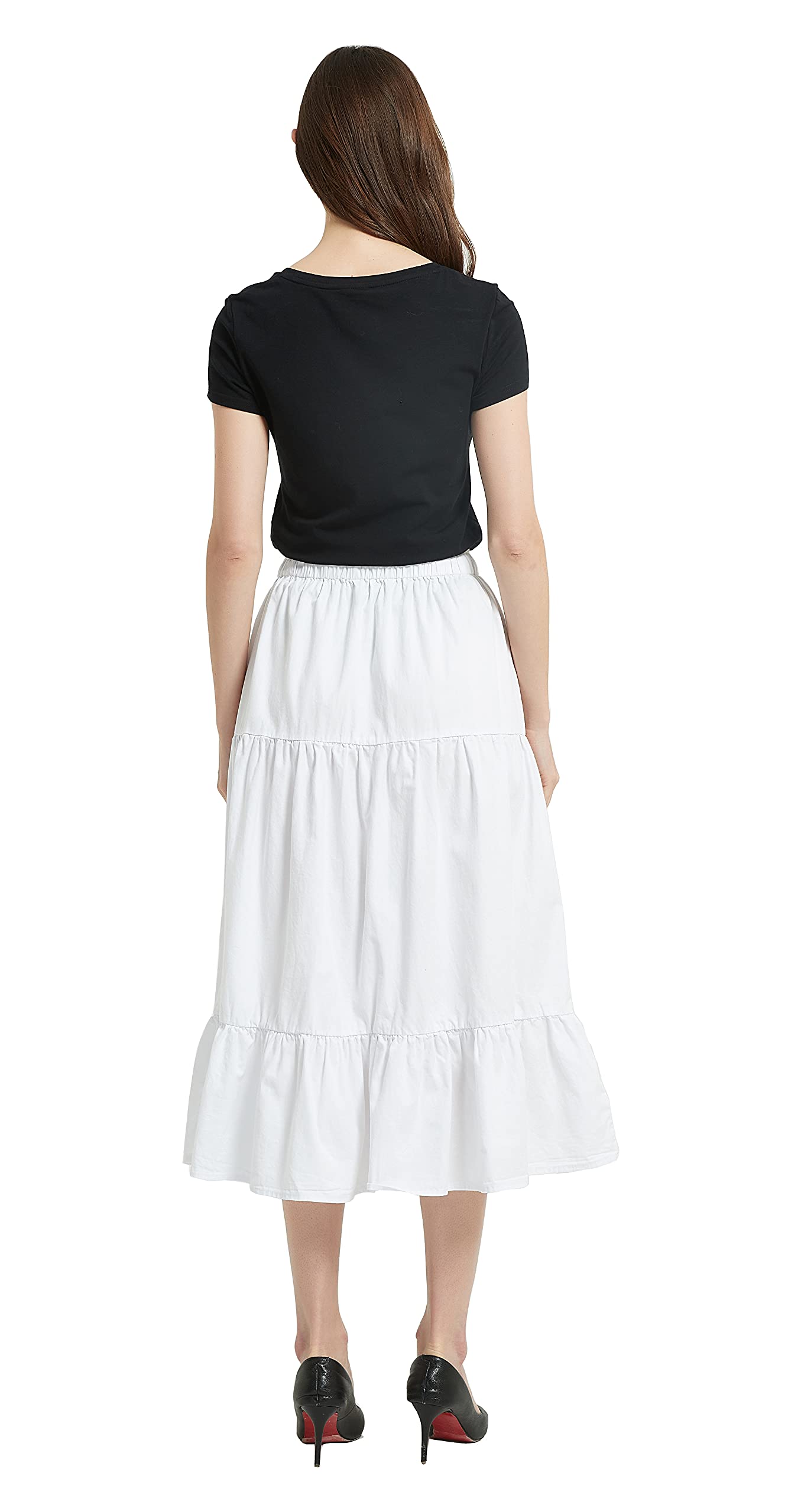 Women's A-line Long Denim Skirt Tired Pleated Layers Jeans Maxi Skirt