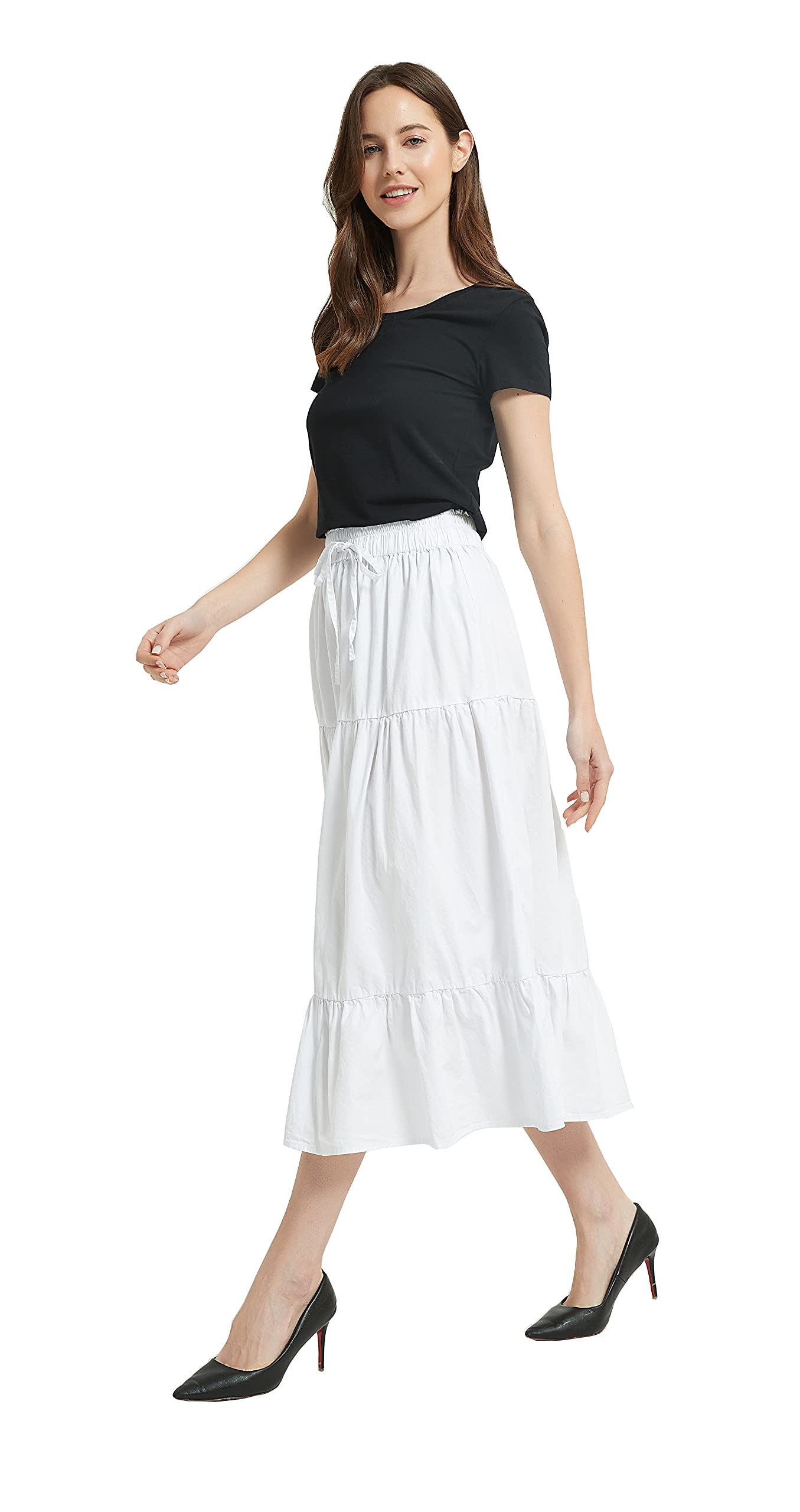 Women's A-line Long Denim Skirt Tired Pleated Layers Jeans Maxi Skirt