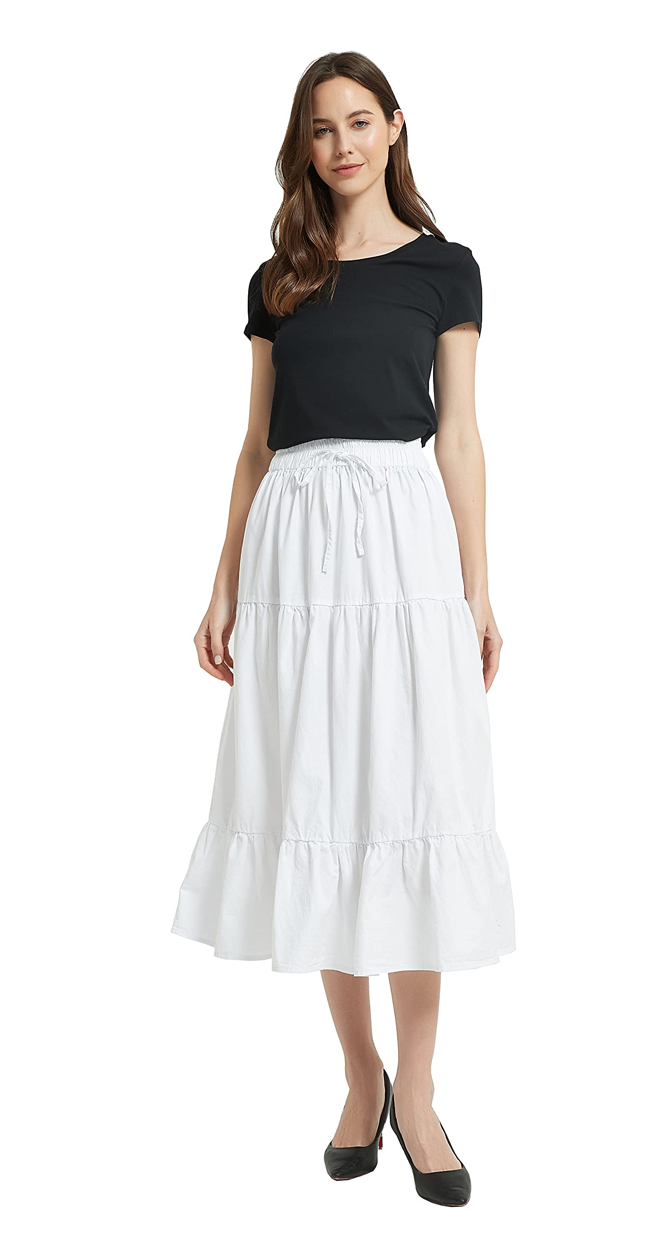 Women's A-line Long Denim Skirt Tired Pleated Layers Jeans Maxi Skirt