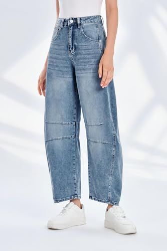 Women's Barrel Baggy Boyfriend Jeans Wide Leg Mid Rise Denim Pants