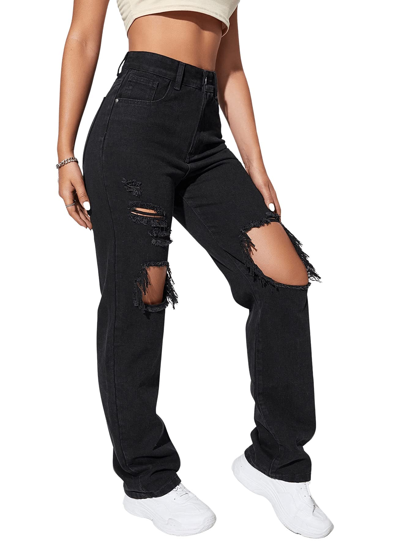 Women's Baggy Jeans Loose Ripped Denim Pants Distressed Wide Leg Jeans