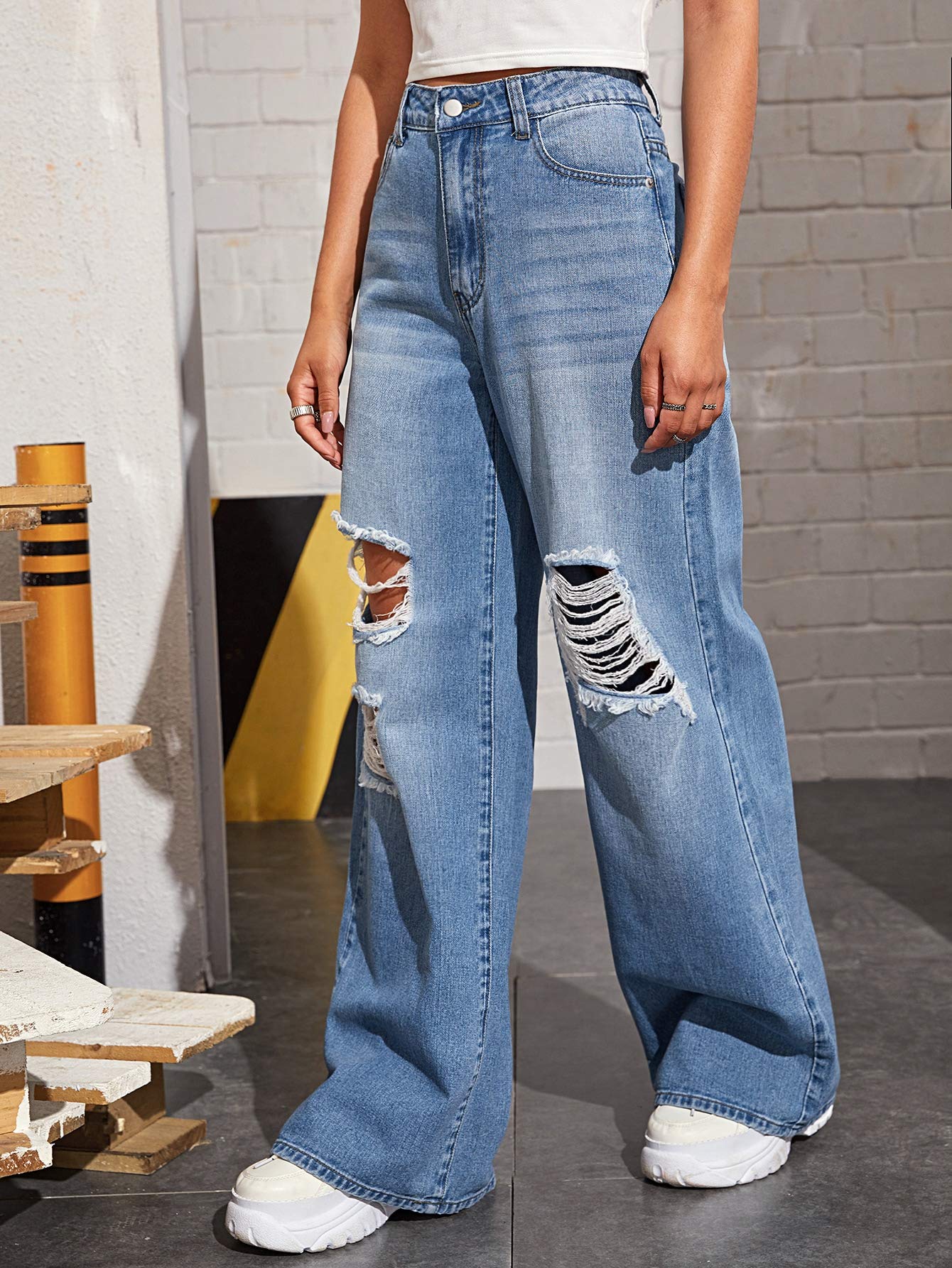 Women's Baggy Jeans Loose Ripped Denim Pants Distressed Wide Leg Jeans