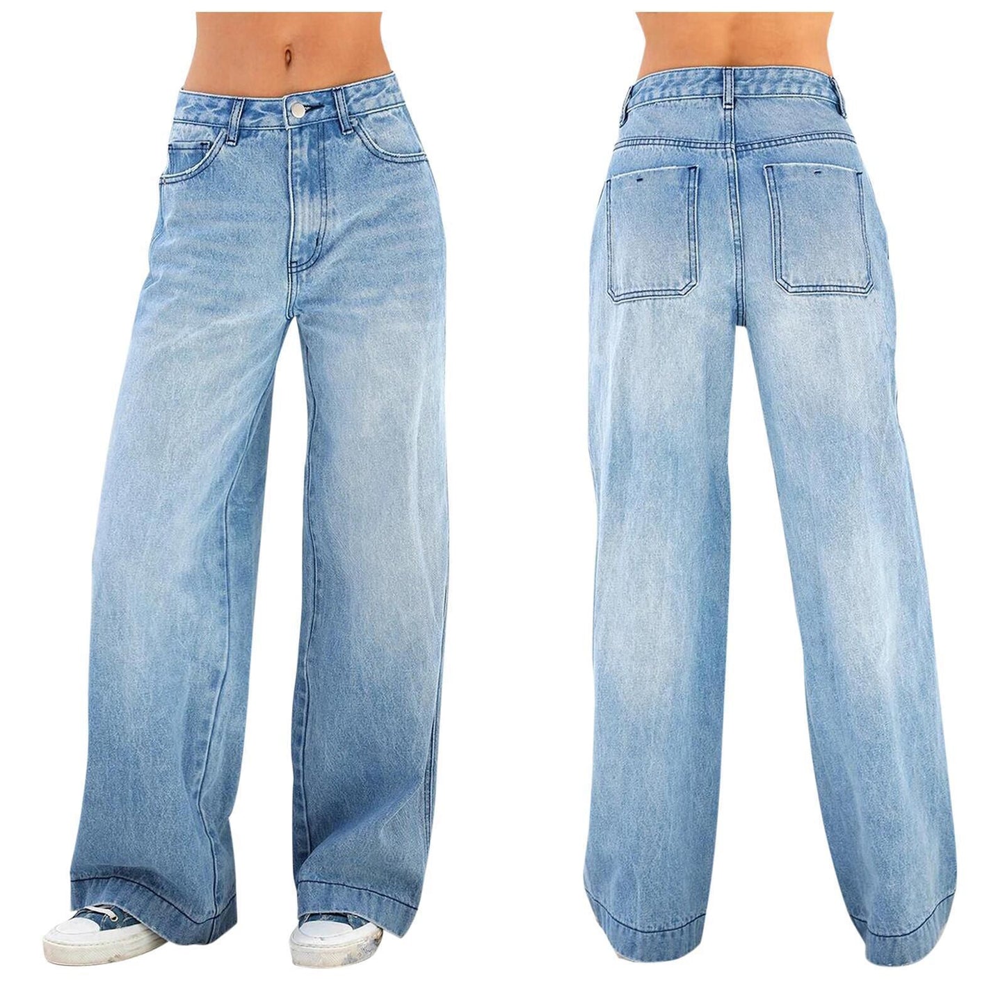 Women's Wide Leg Jeans Loose Fit High Waisted Straight Leg Denim Pants