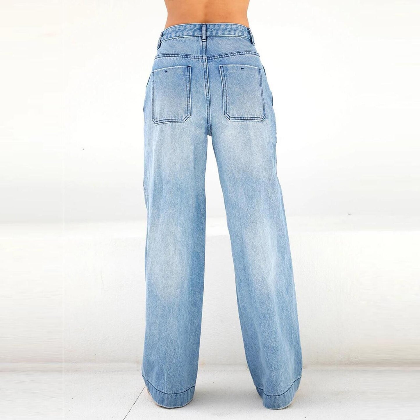 Women's Wide Leg Jeans Loose Fit High Waisted Straight Leg Denim Pants