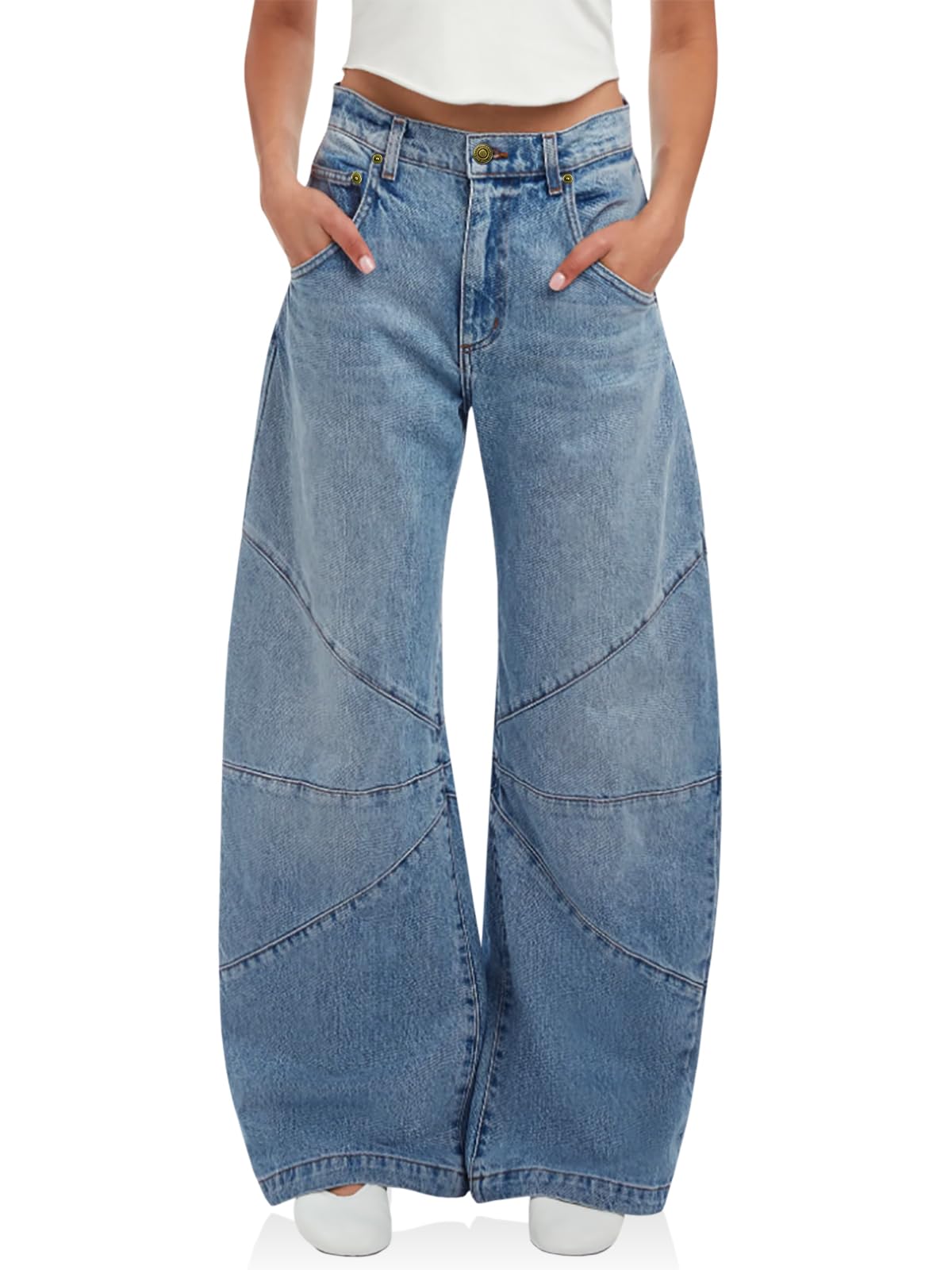 Women's High Waisted Baggy Barrel Jeans Boyfriend Wid Leg Denim Pants