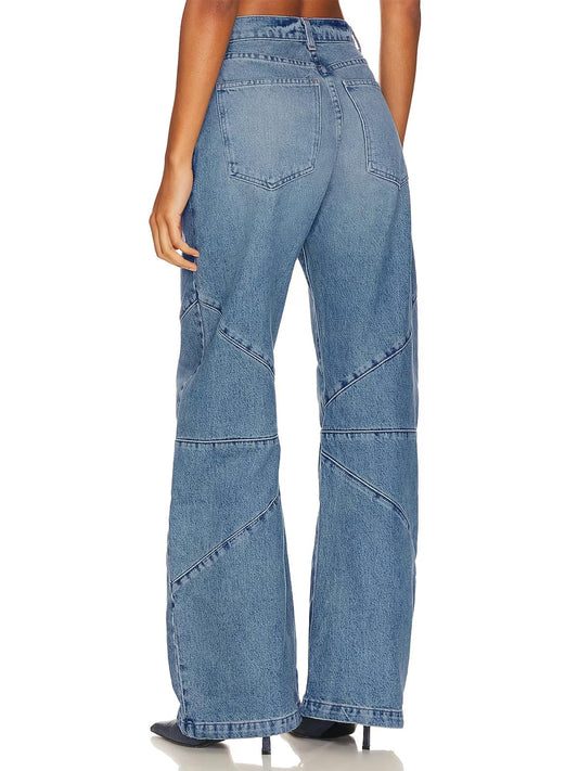 Damen High Waist Baggy Barrel Jeans Boyfriend Weites Bein Denim Hose