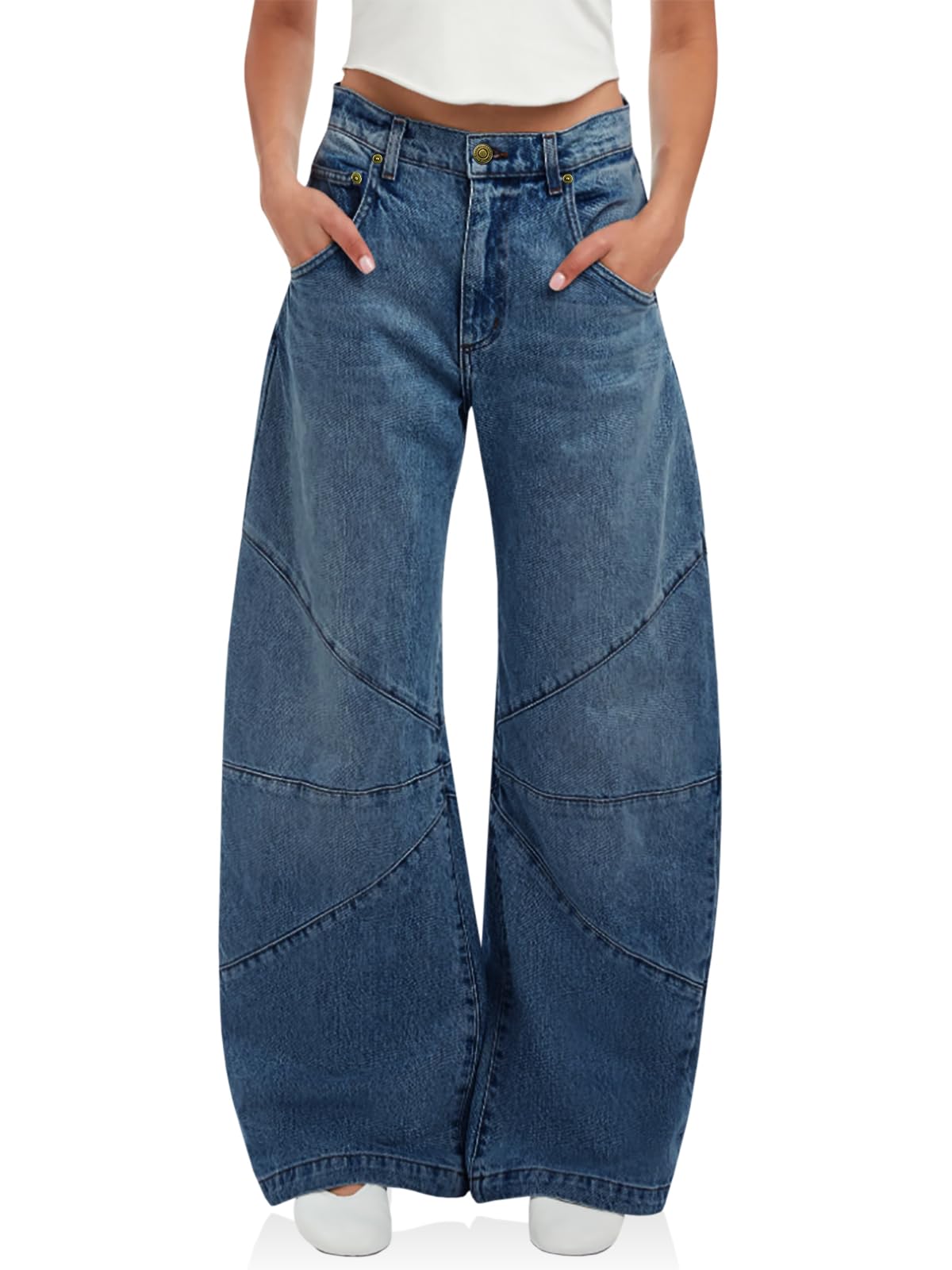 Women's High Waisted Baggy Barrel Jeans Boyfriend Wid Leg Denim Pants