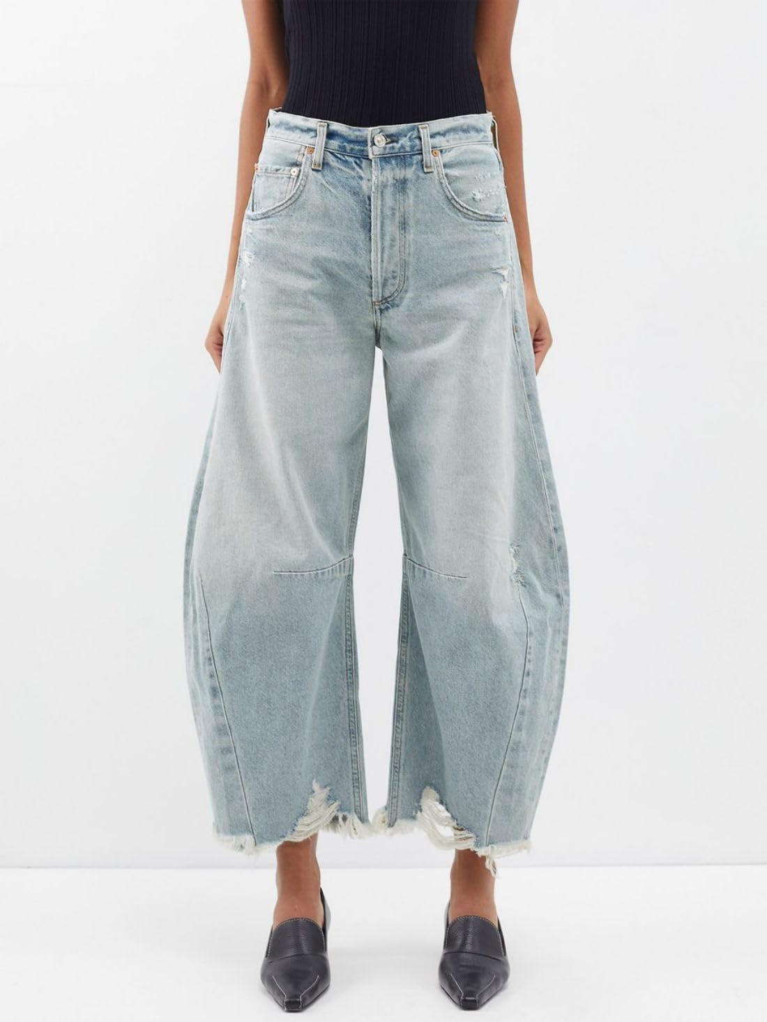 Women's High Waisted Barrel Baggy Jeans Stretch Denim Pants Trousers