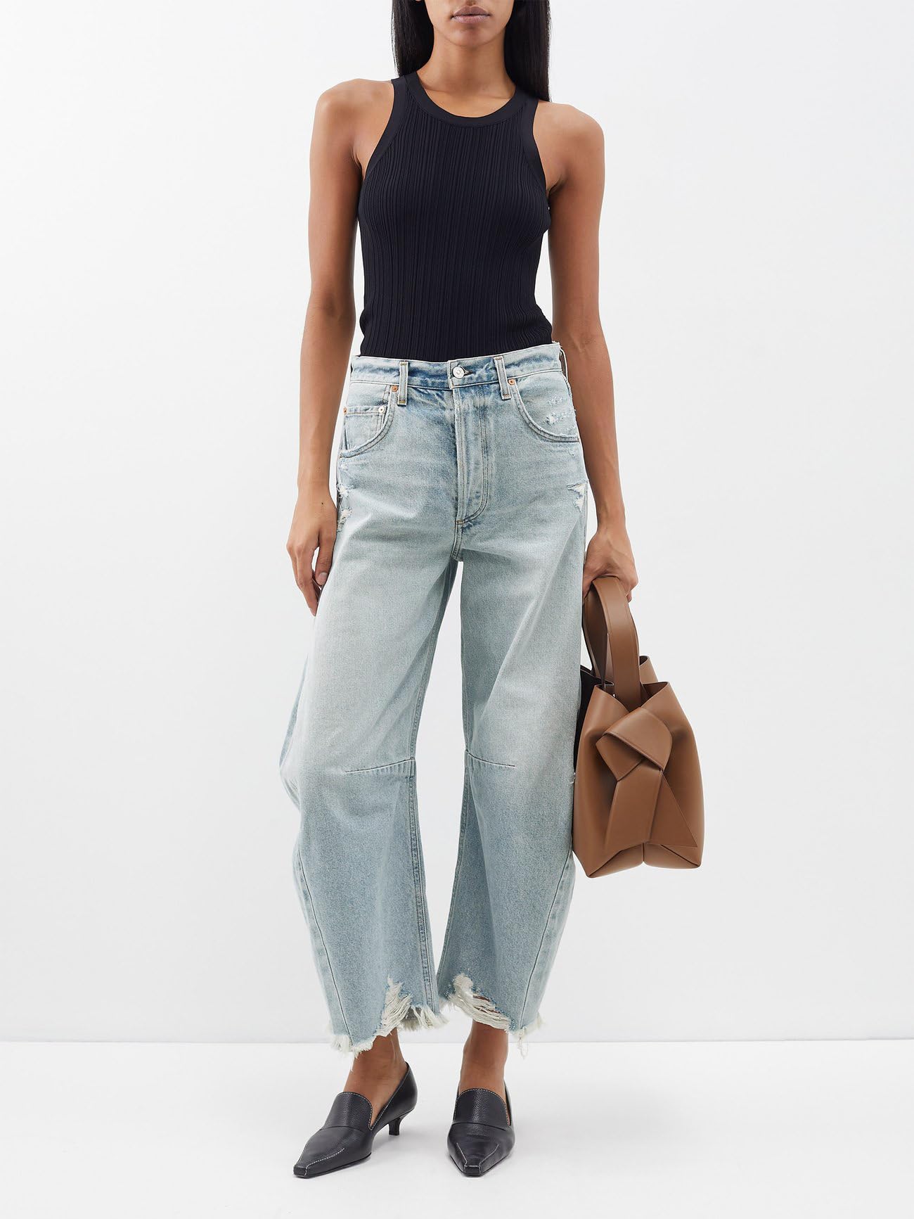 Women's High Waisted Barrel Baggy Jeans Stretch Denim Pants Trousers