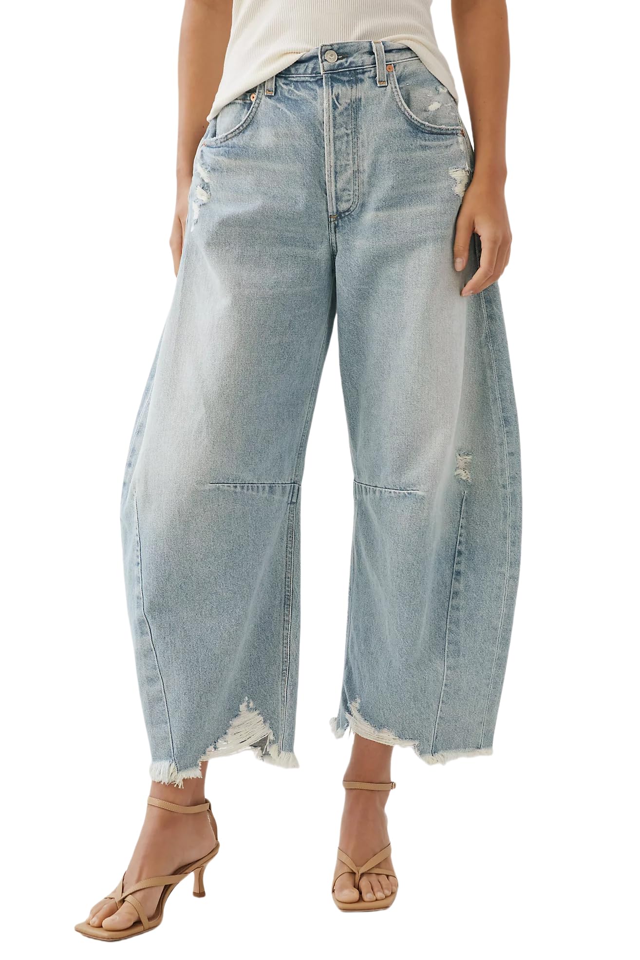 Women's High Waisted Barrel Baggy Jeans Stretch Denim Pants Trousers