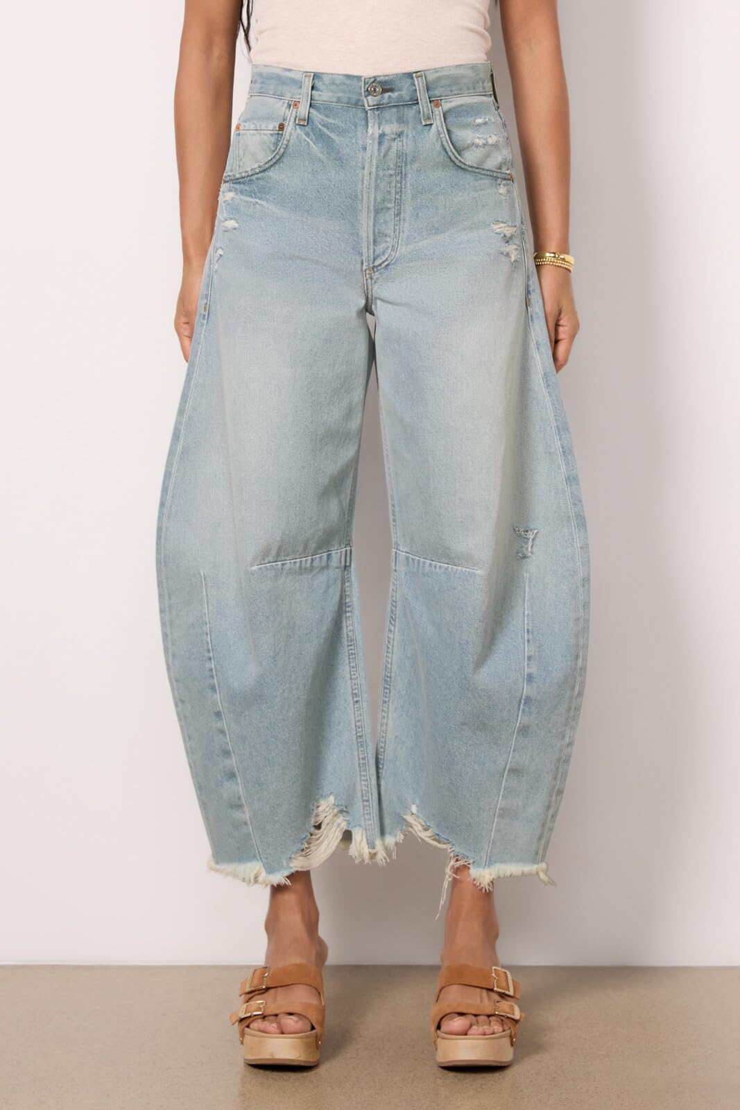 Women's High Waisted Barrel Baggy Jeans Stretch Denim Pants Trousers