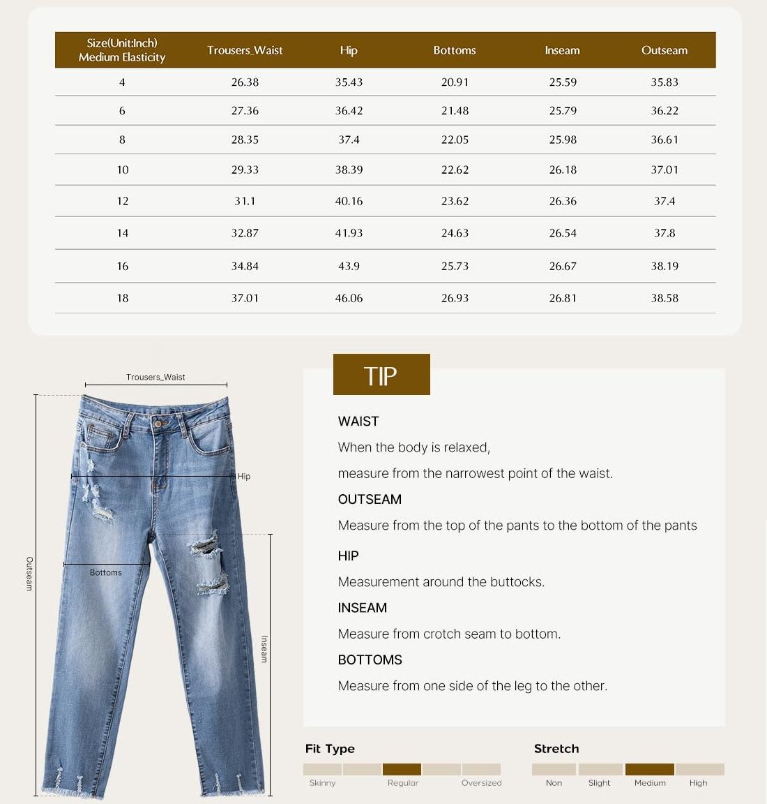 Women's Jeans High Waisted Stretchy Ripped Distressed Jean Pants