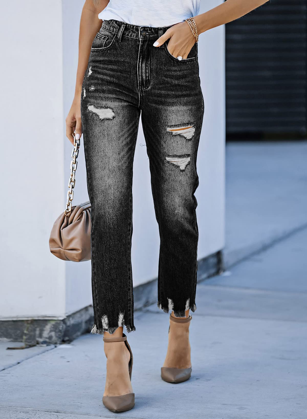 Women's Jeans High Waisted Stretchy Ripped Distressed Jean Pants