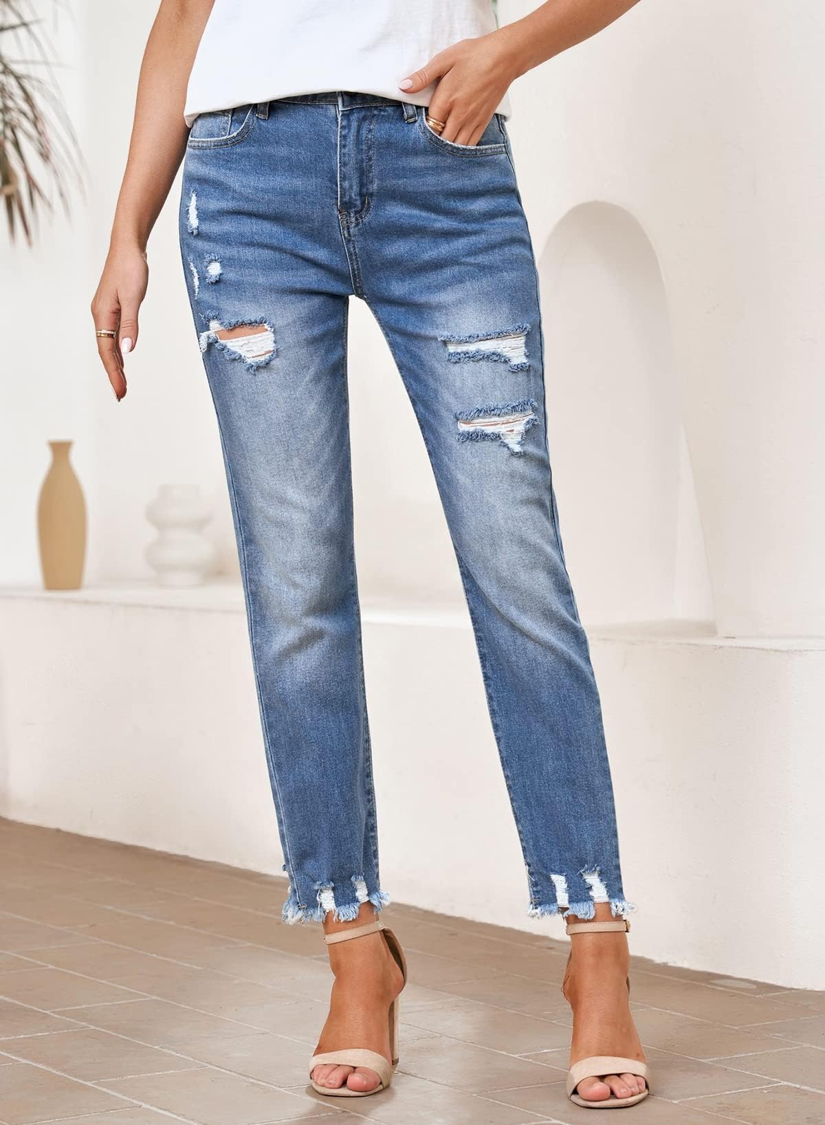 Women's Jeans High Waisted Stretchy Ripped Distressed Jean Pants