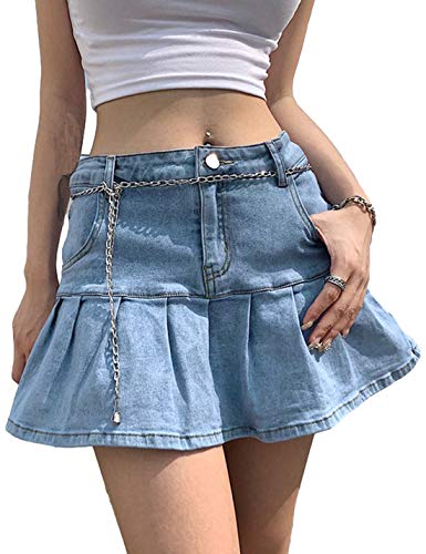Women's Jeans Skirt Slim A-line Pleated Ruffle Short Mini Denim Skirts