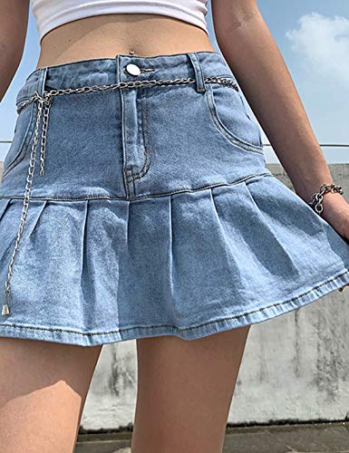 Women's Jeans Skirt Slim A-line Pleated Ruffle Short Mini Denim Skirts