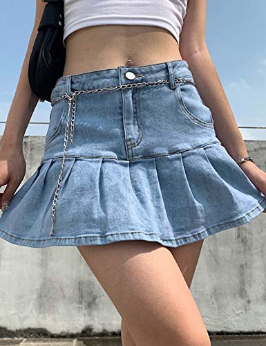 Women's Jeans Skirt Slim A-line Pleated Ruffle Short Mini Denim Skirts