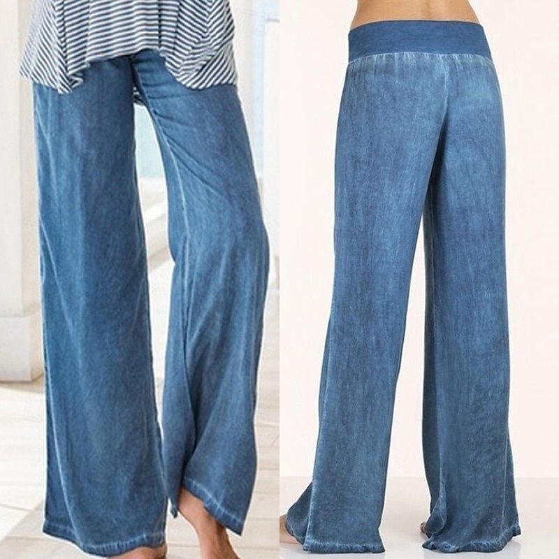 Women Wide Leg Jeans High Waisted Pants Trousers Loose Denim Sweatpants