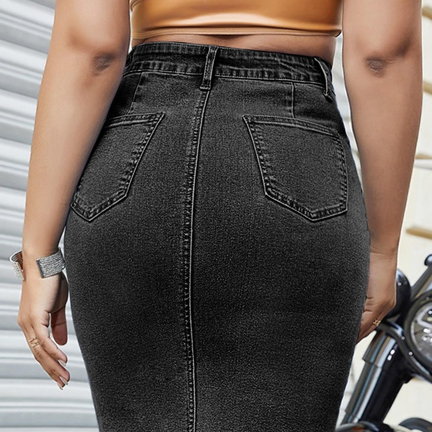 Women's Long Jean Pencil Skirt Denim with Back Slit Bodycon A-line Skirt