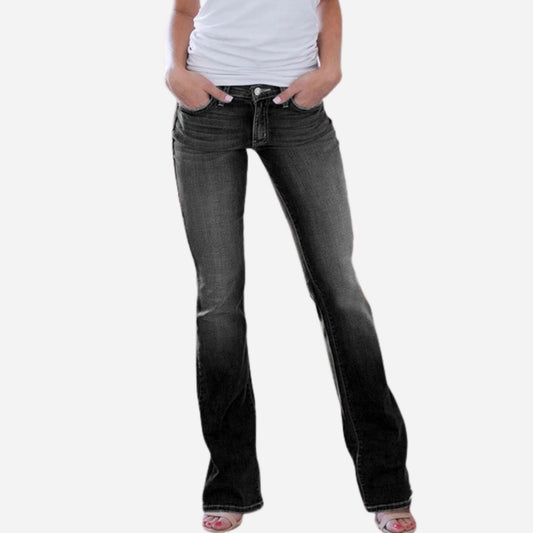 Women's Low Rise Flare Jeans Bootcut Denim Pants Slim Fit Stretch Trousers