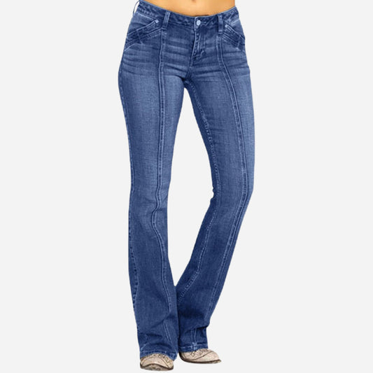 Women's Low Rise Flare Jeans Retro Center Seam Slim Fit Long Denim Pants
