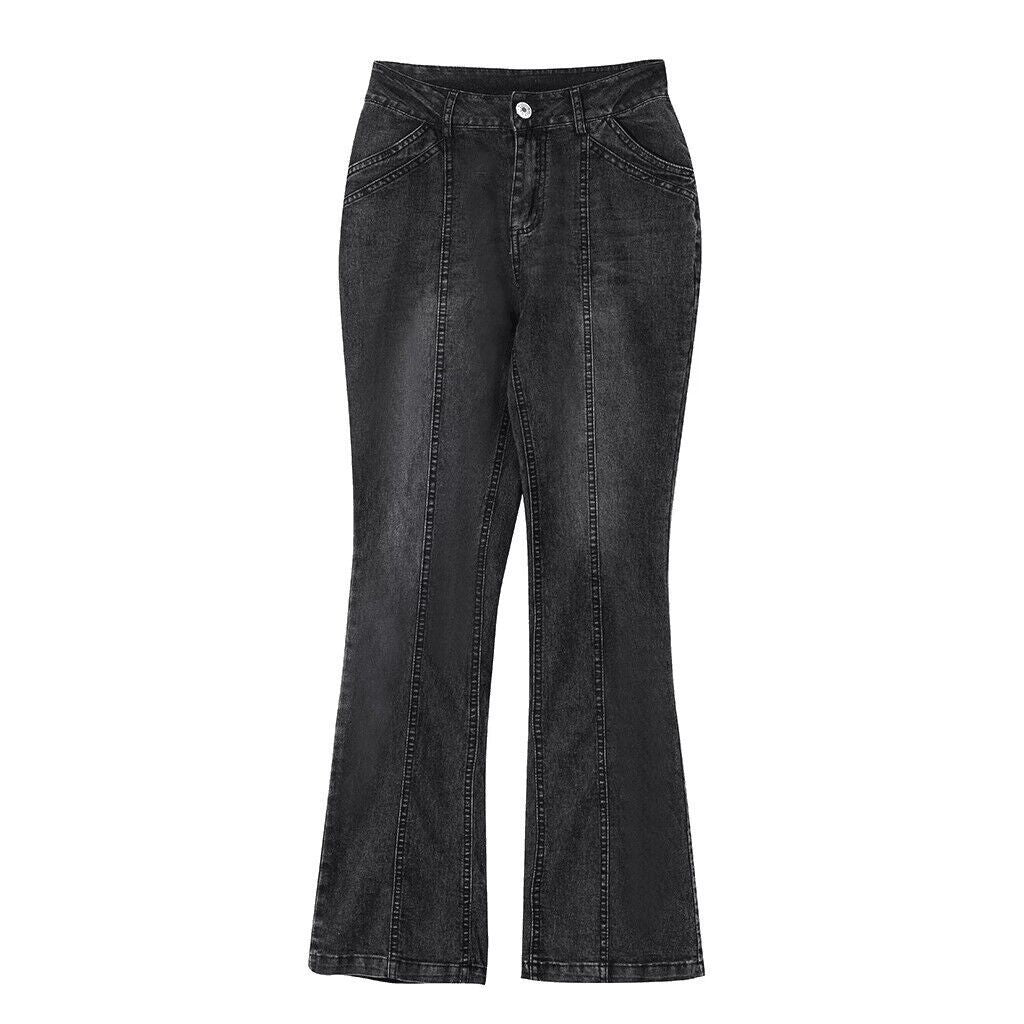 Women's Low Rise Flare Jeans Retro Center Seam Slim Fit Long Denim Pants