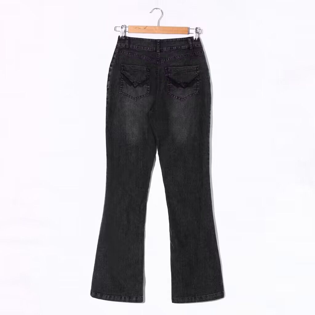 Women's Low Rise Flare Jeans Retro Center Seam Slim Fit Long Denim Pants