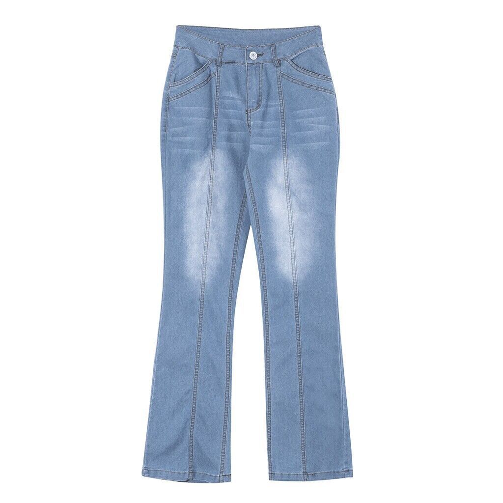 Women's Low Rise Flare Jeans Retro Center Seam Slim Fit Long Denim Pants