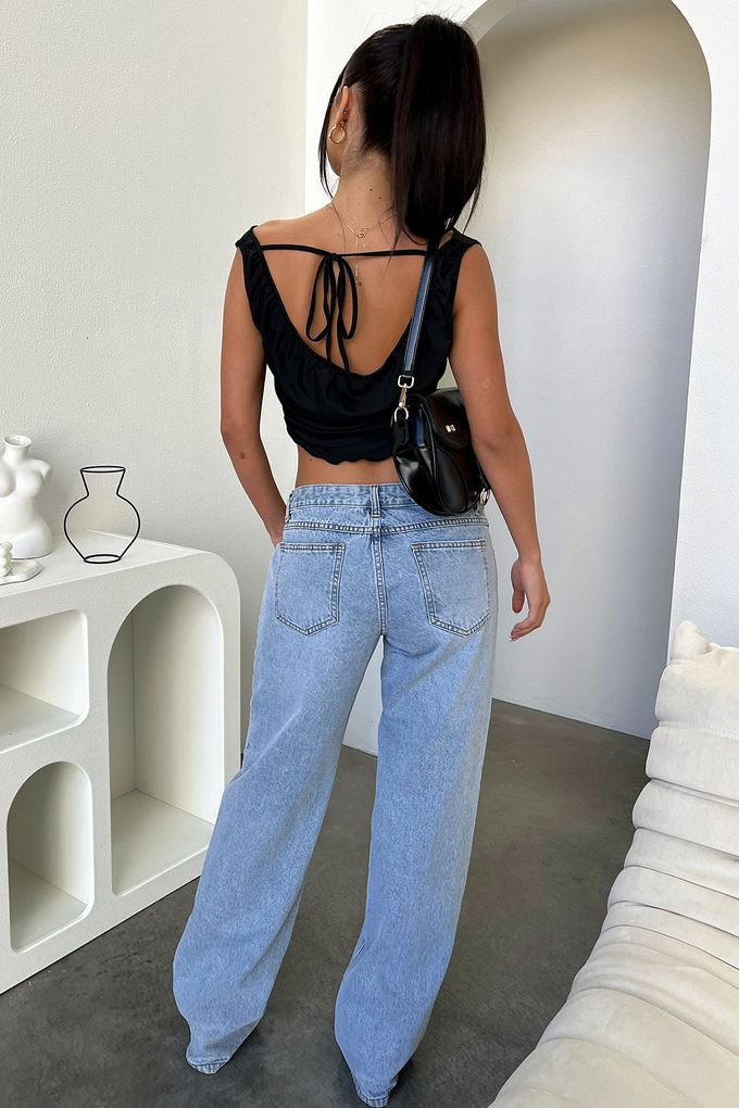 Women's Low Rise Jeans Trousers Straight Leg Loose Fit Casual Denim Pants