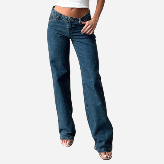 Women's Low Rise Jeans Trousers Straight Leg Loose Fit Casual Denim Pants