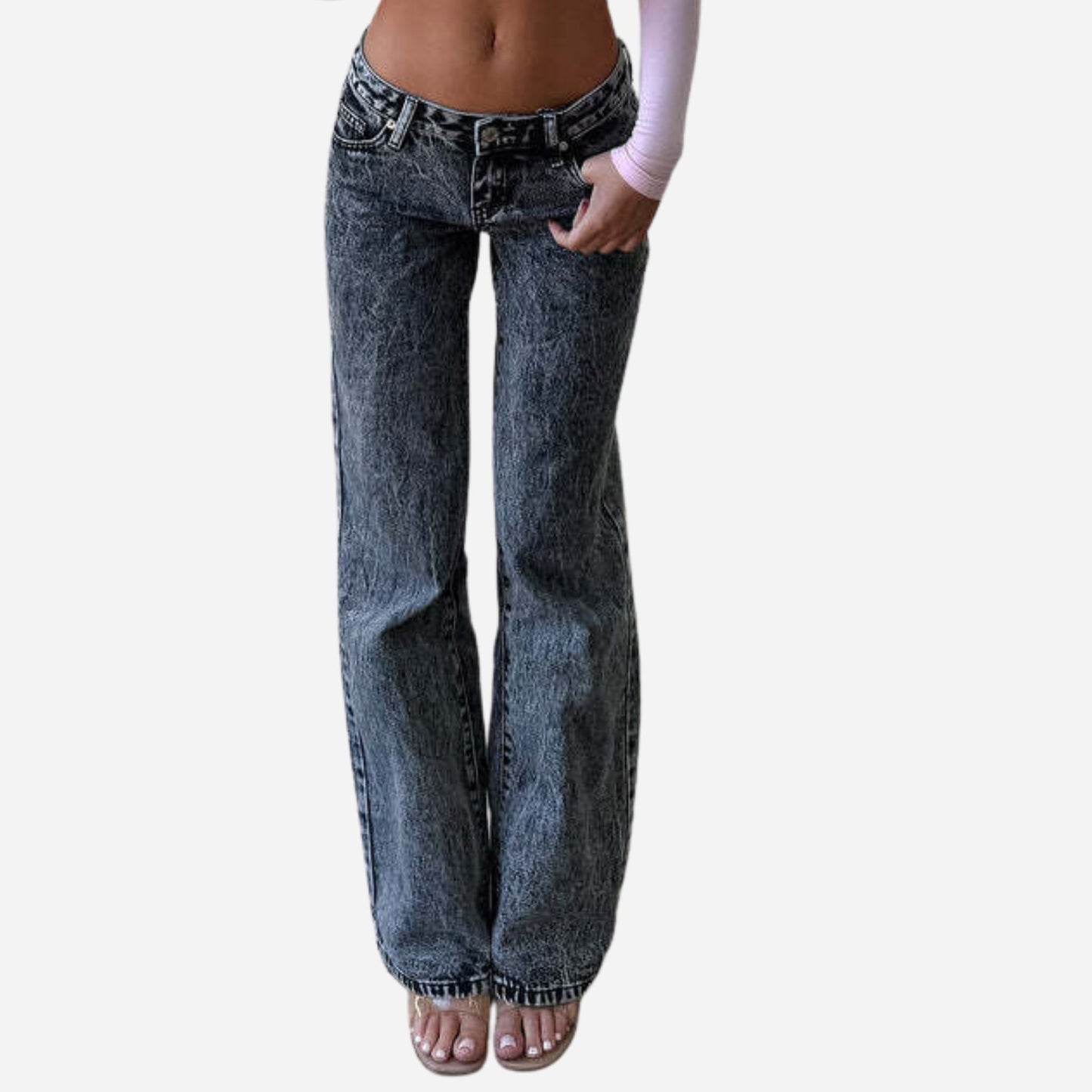 Women's Low Rise Jeans Trousers Straight Leg Loose Fit Casual Denim Pants