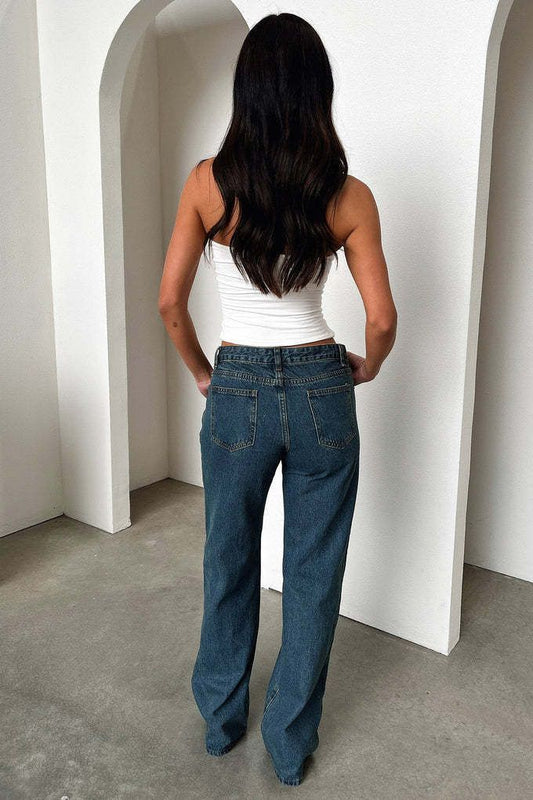 Women's Low Rise Jeans Trousers Straight Leg Loose Fit Casual Denim Pants