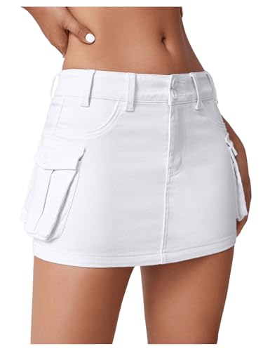 Women's Low Waist Jeans Skirt Button Bodycon Cargo Denim Mini Skirt