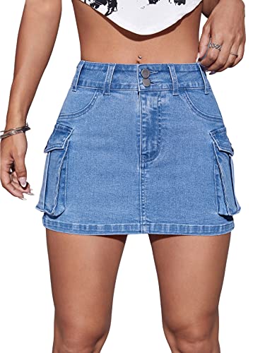 Women's Low Waist Jeans Skirt Button Bodycon Cargo Denim Mini Skirt