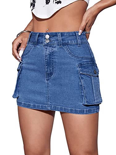 Women's Low Waist Jeans Skirt Button Bodycon Cargo Denim Mini Skirt