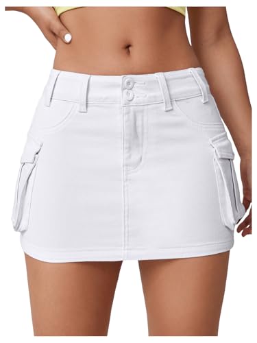 Women's Low Waist Jeans Skirt Button Bodycon Cargo Denim Mini Skirt