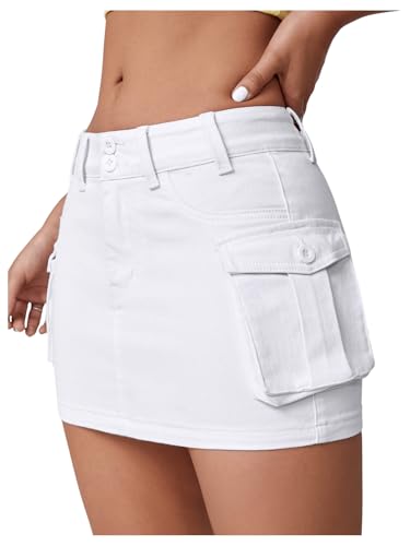 Women's Low Waist Jeans Skirt Button Bodycon Cargo Denim Mini Skirt