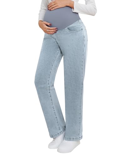 Women's Maternity Jeans Straight Leg Pants Relaxed Fit Pregnancy Denim Work Trousers