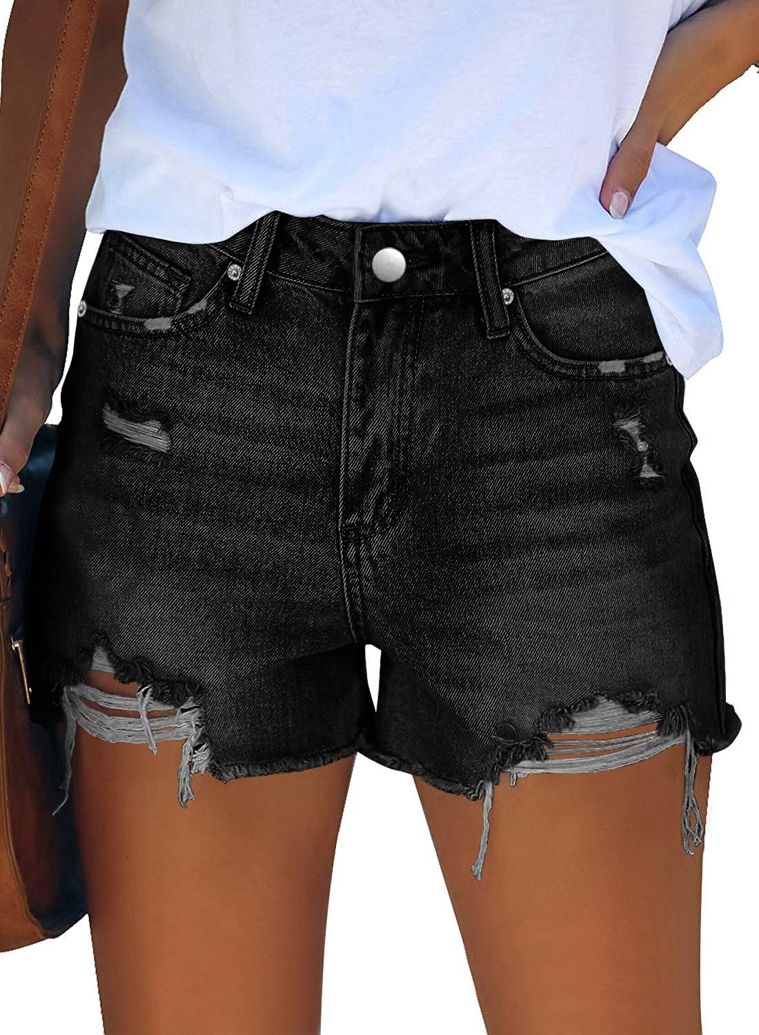Women's Mid-high Waisted Ripped Denim Jean Shorts Cutoff Summer Short Pants
