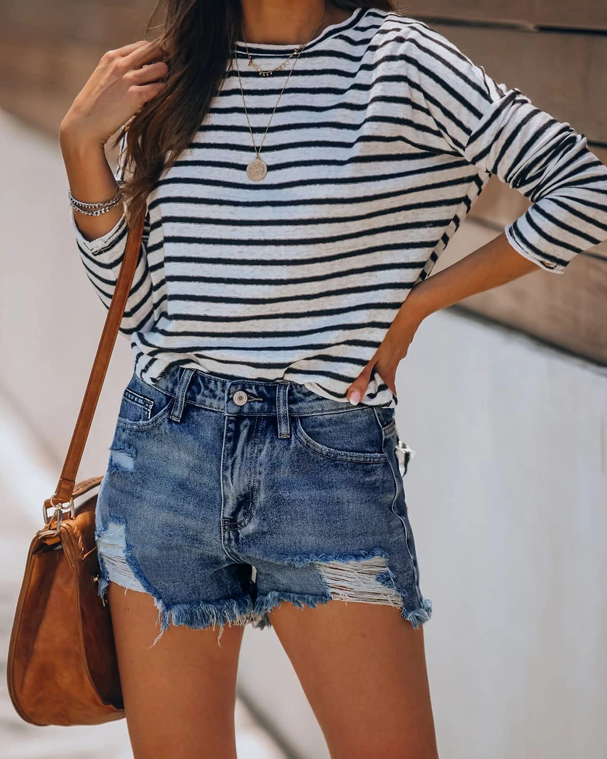 Women's Mid-high Waisted Ripped Denim Jean Shorts Cutoff Summer Short Pants