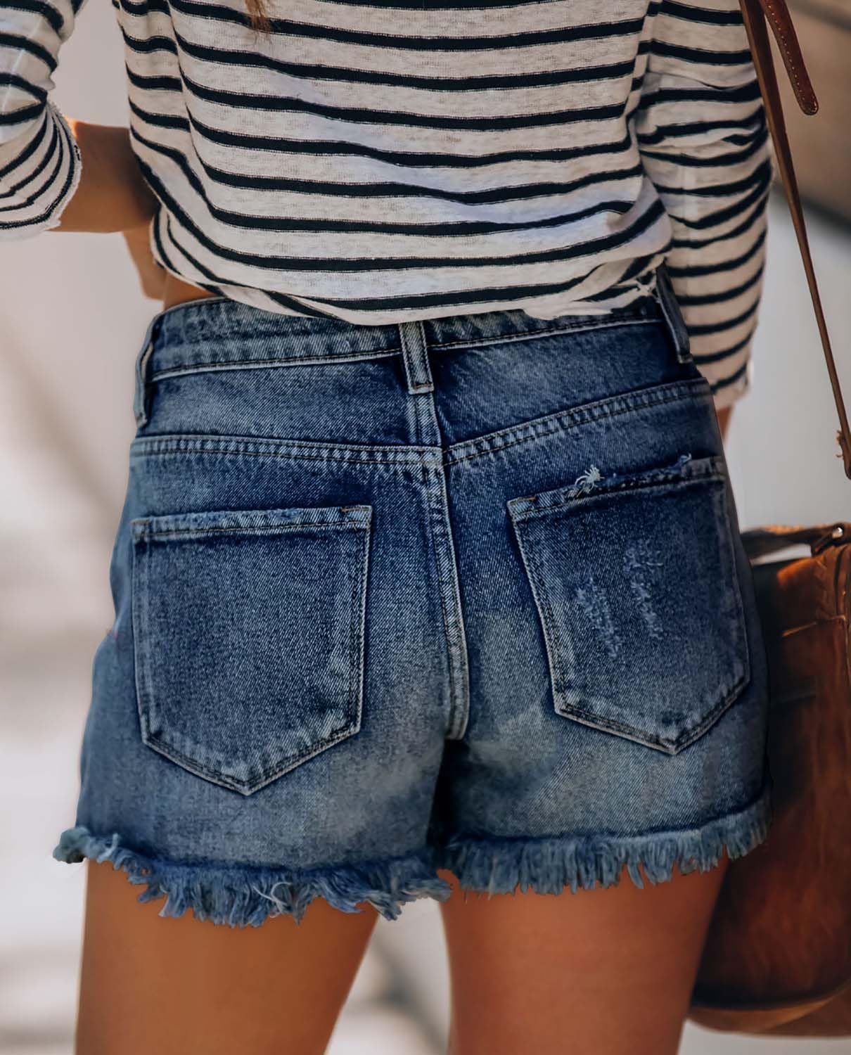 Women's Mid-high Waisted Ripped Denim Jean Shorts Cutoff Summer Short Pants