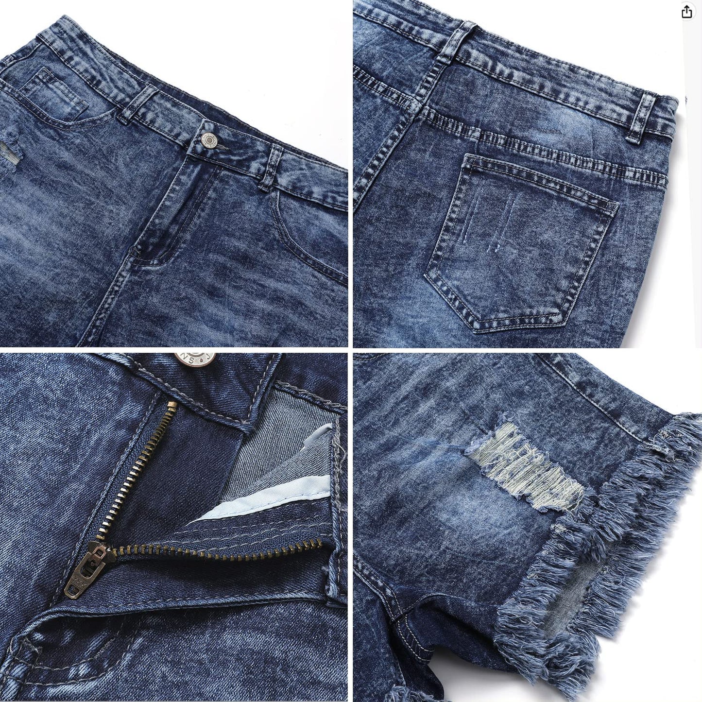 Women's Mid-high Waisted Ripped Denim Jean Shorts Cutoff Summer Short Pants