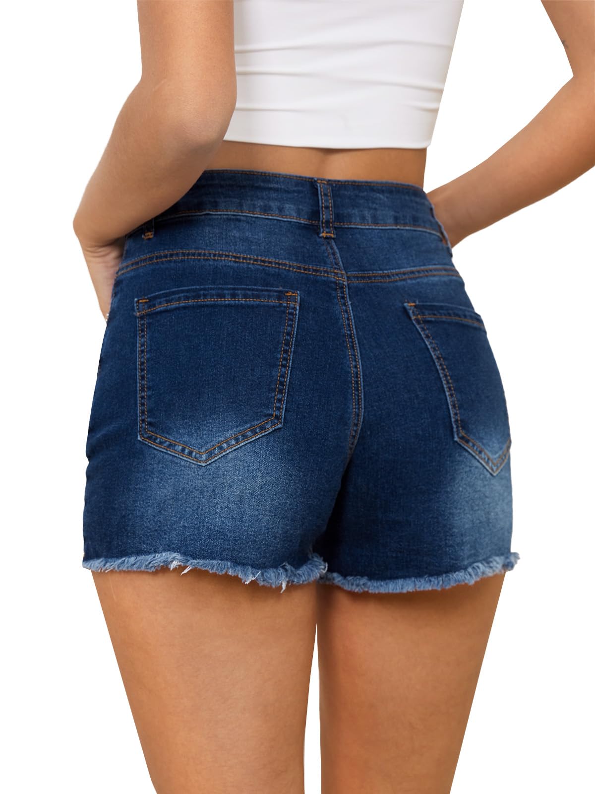 Women's Mid-High Waisted Ripped Denim Jean Shorts Summer Short Pants