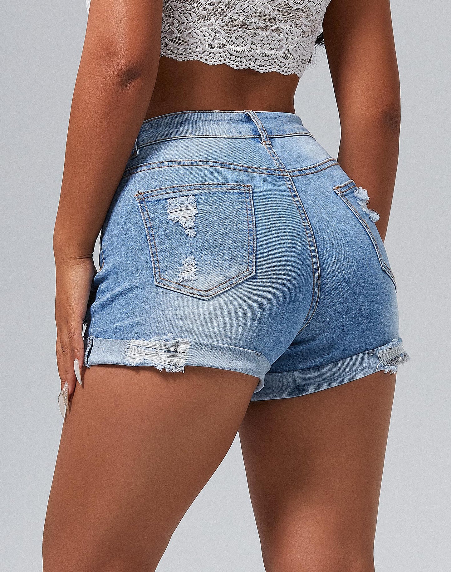 Women Mid Rise Ripped Denim Shorts Pants Butt Lifting Jean Shorts