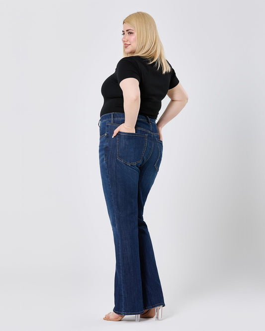 Damen-Jeans mit Schlaghose, mittlerer Taille und hoher Taille, Schlaghose