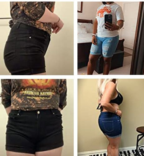 Women Plus Size Denim Shorts High Waisted Ripped Folded Hem Jean Shorts