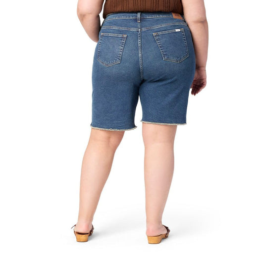 Damen-Jeans in Übergröße, hoch taillierte Shorts, dehnbare, knielange Denim-Shorts